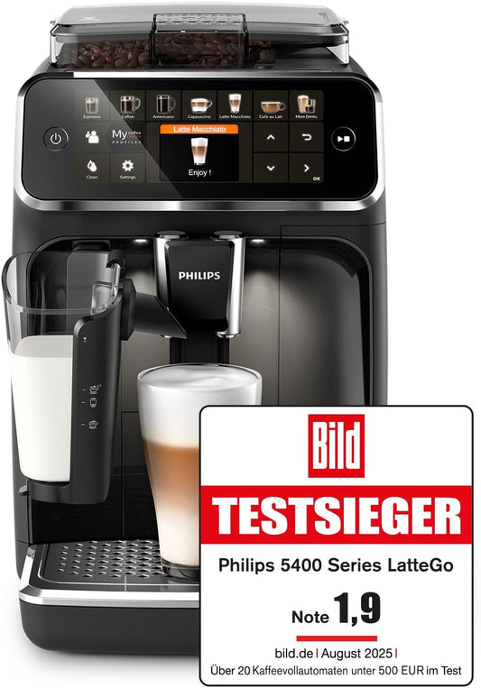 Serie 5400 (EP5441/50)–Genießen Sie 12 Getränke,schnell reinigendes LatteGo,intuitives TFT-Display,anpassbare Kaffeeeinstellungen,erstklassiges Küchendesign